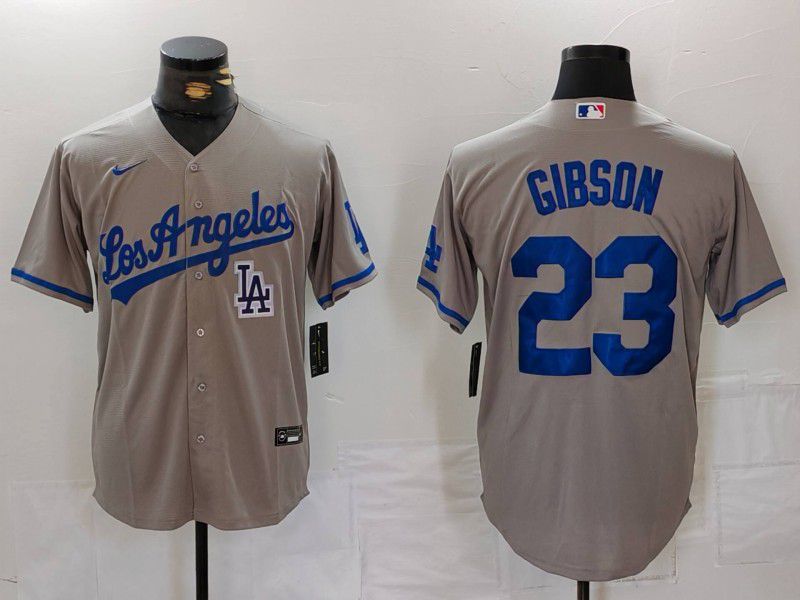 Men Los Angeles Dodgers #23 Gibson Grey Nike Game 2024 MLB Jersey style 6